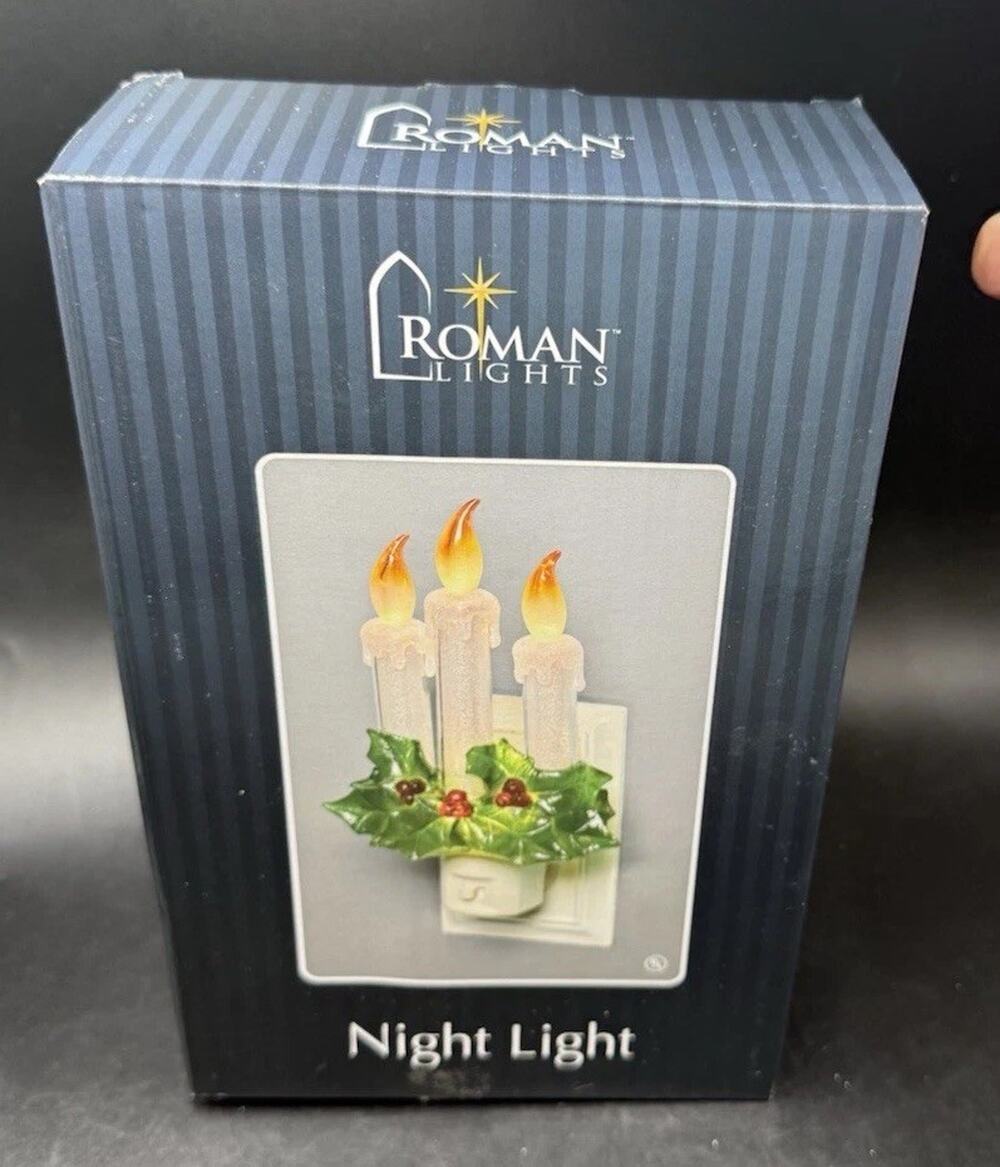 3 Candle with Holly Night Light By Roman Inc Holiday Must-Have New! -7D